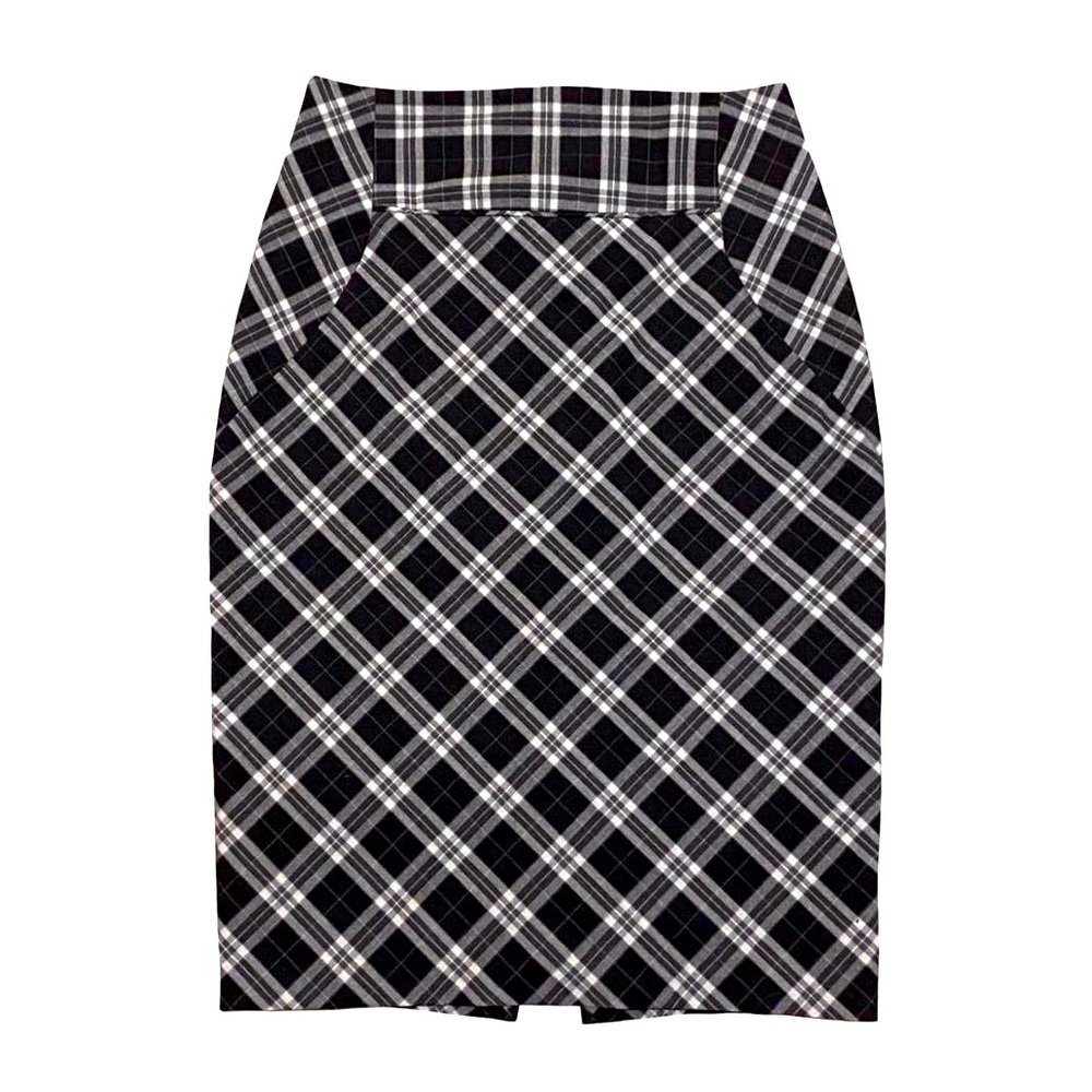 SOLD Midi Slit Pencil Skirt | Black & Grey Plaid Tartan Schoolgirl | Express
